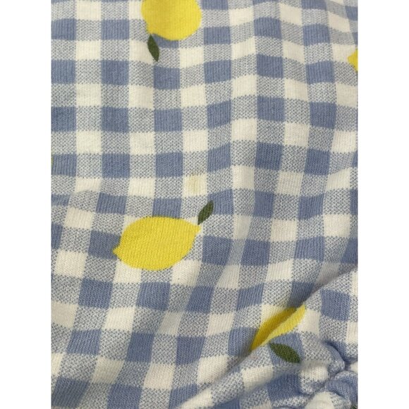 Baby Romper 12M Blue White Gingham Lemon Print Cotton Adjustable Straps Carters - Picture 3 of 8